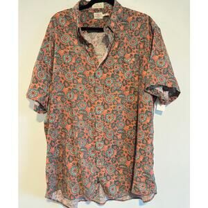 Faherty The Breeze Shirt Men XXL Rust Floral Short Sleeve Button Up Linen Tencel